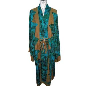 Lotus Traders L, XL Duster Kimono Robe Blue Green Fern Boho Hippie Art to Wear